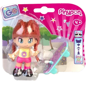 Muñeca con Patineta PinyPon Lets Go Famosa + Figura de Niña
